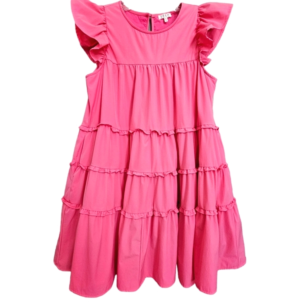 Nwot TCEC Pink Ruffle Tiered Cap Sleeve Babydoll Shift Dress w/Pockets - Picture 15 of 15